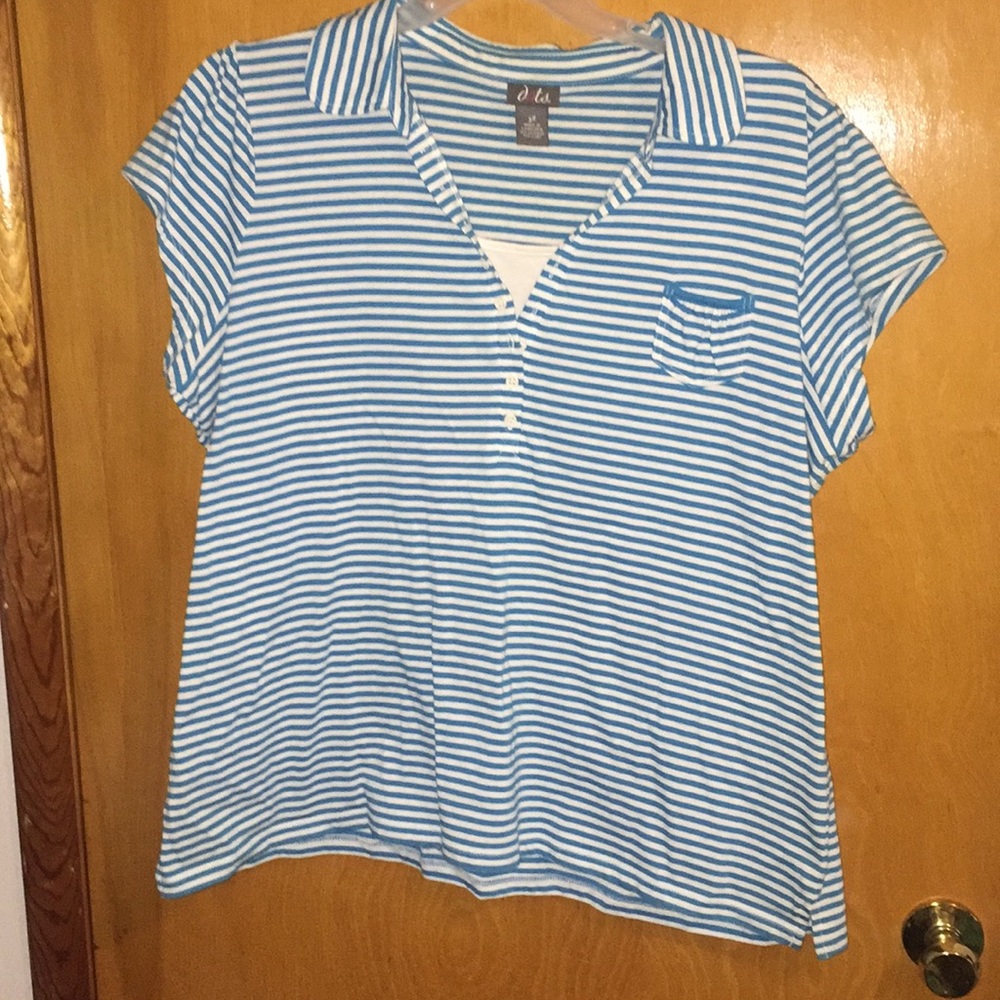 Dots Plus Size 3x white and teal striped top